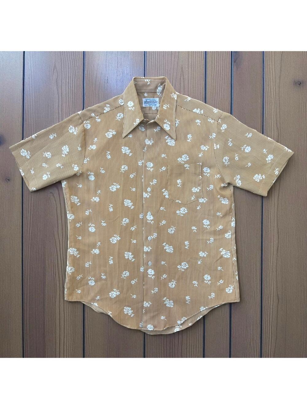 Vintage 70s Kmart Disco Floral Stripe Button Down Shirt Rockabilly Men's Large